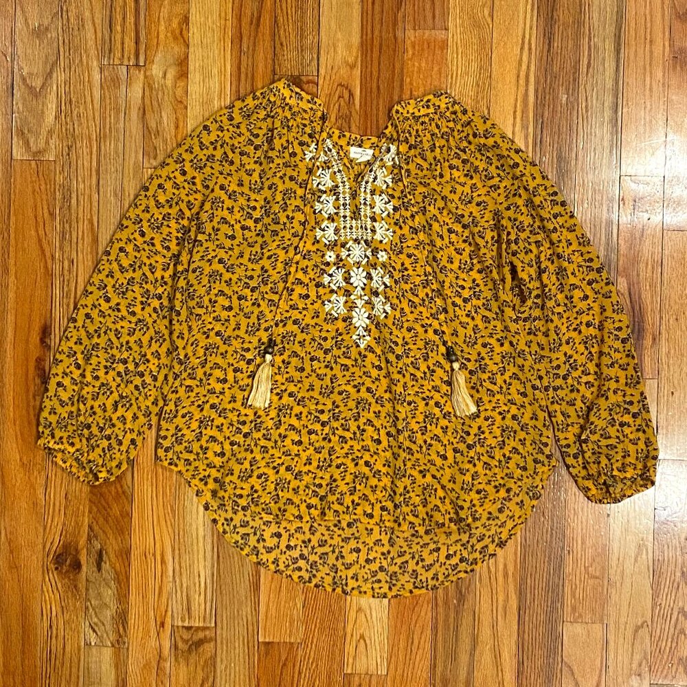 Mason & Belle Women's Yellow Floral Print Long Sleeve Top Size Small